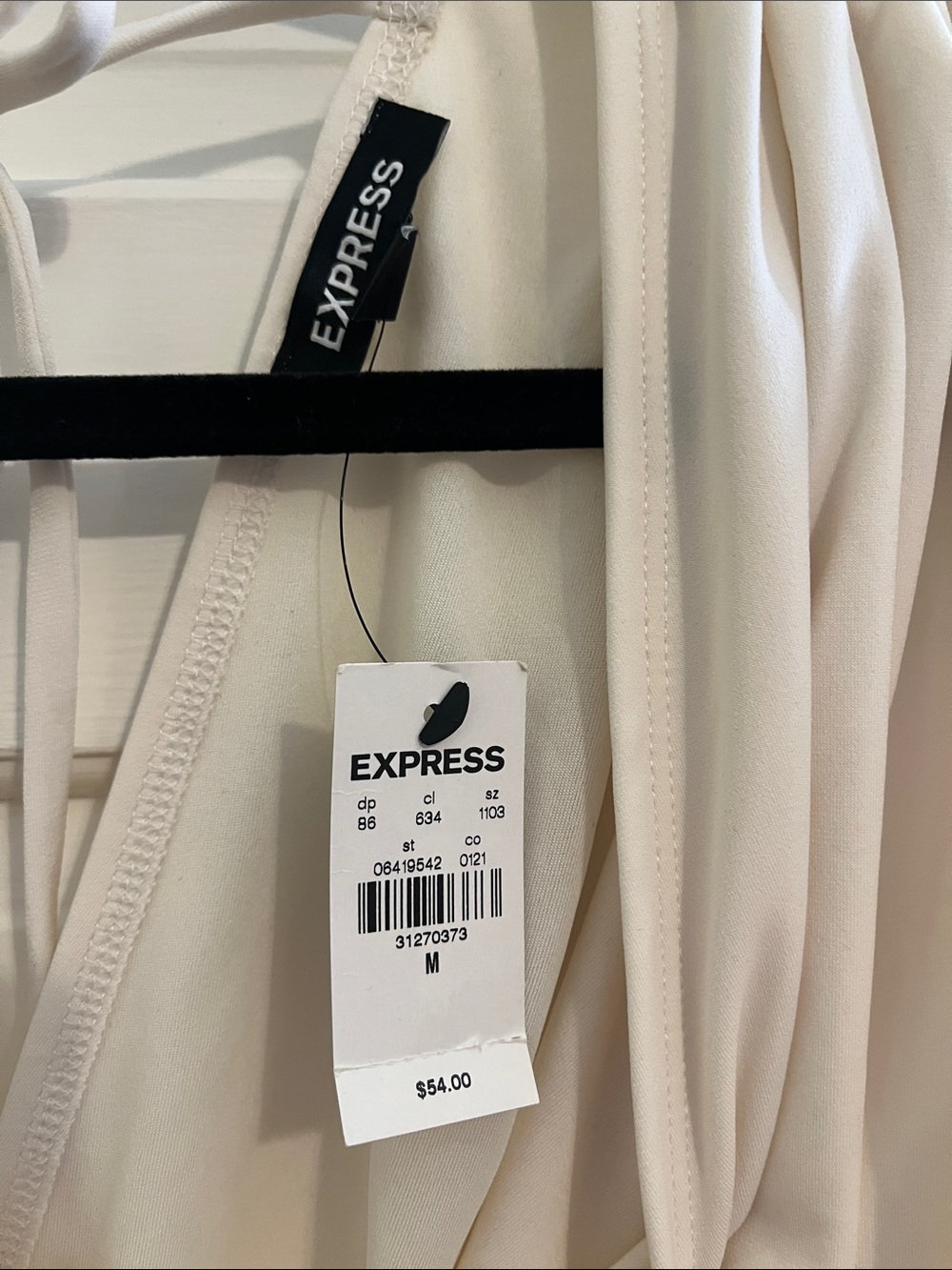 NWT Express Ivory Cream Ruched Shoulder Wrap Front Tie Back Crop Top Size M - Picture 2 of 5